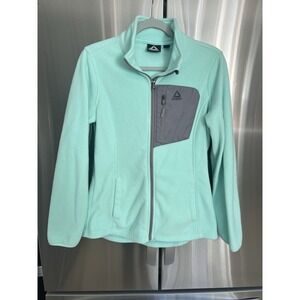 Reebok Women's Fleece Jacket Full Zip Teal Green Gray Athletic Size Medium